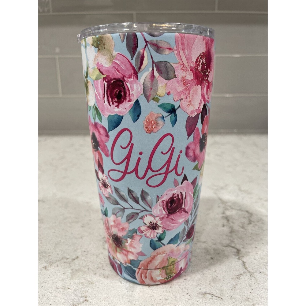 GIGI Floral Clementine Thermal Steel Travel Tumbler 20oz Hot Cold Mug Lid Cup